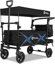 Black Kids Folding Wagon with Canopy Shockproof Wheels 100kg Family Transport
