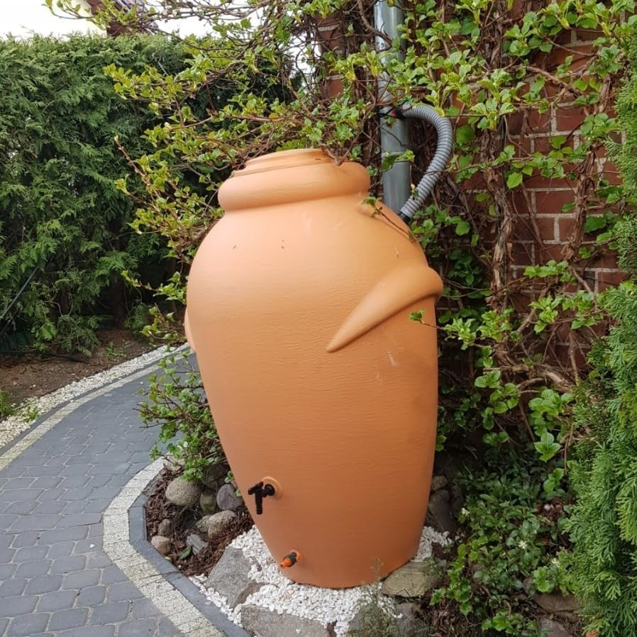 360L Red Brick Garden Water Butt with Tap & Complete Connection Kit