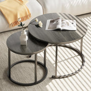 Grey Round Nesting Coffee Table Set 2, Modern Living Room Side End Tables