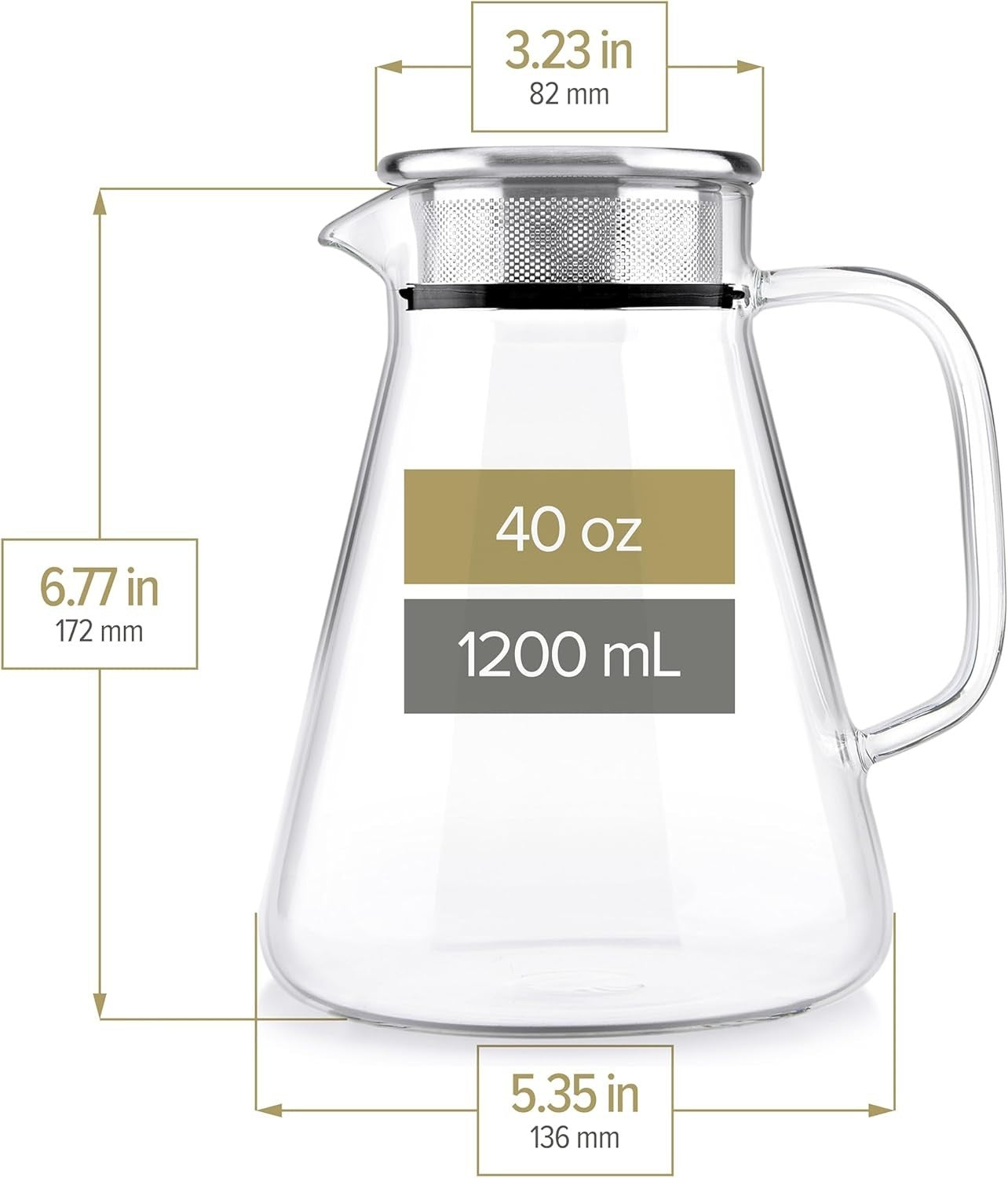 Glass Tea Maker Kettle 40oz Stovetop Safe Loose Leaf Tea Pot Filter