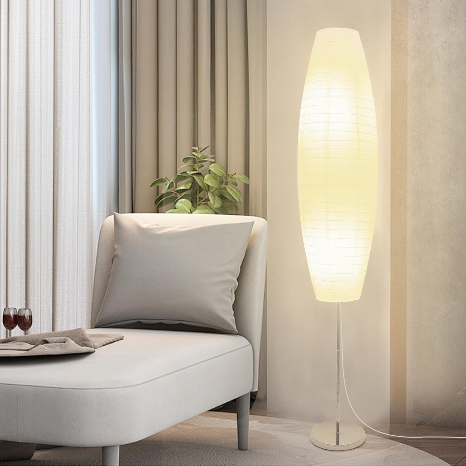 Paper Floor Lamp Rice Paper Shade Oval Standing Light Bedroom Living Room