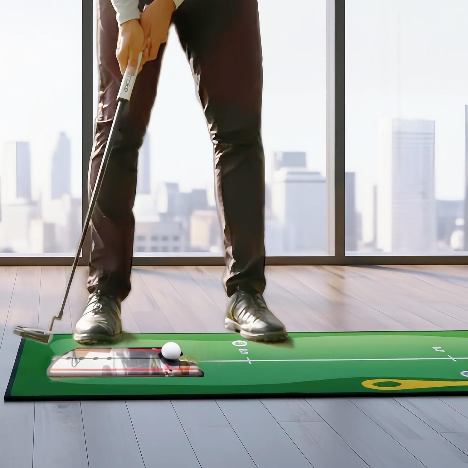 10ft Indoor Golf Putting Green Mat w/ Mirror Cup Rings Brush Practice Set
