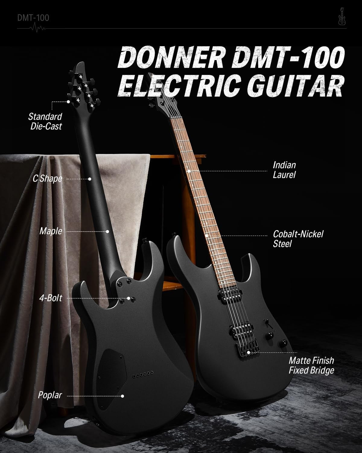 39in Solid Body Electric Guitar Kit H-H Pickups Black