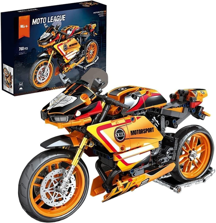 760PC Motorcycle Building Kit - Realistic DIY Model, Non-Toxic, Orange