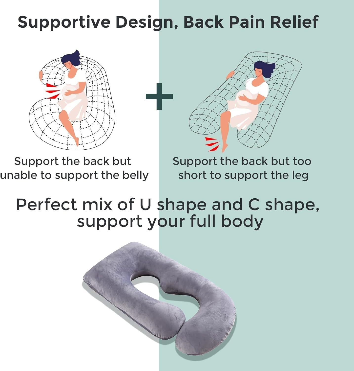 Full Body Pregnancy Pillow 57” Maternity Support for Back Belly Hips Side Sleepe