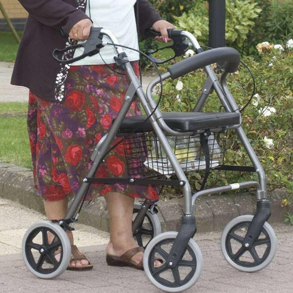 4 Wheel Rollator Walker with Seat Lightweight Folding Mobility Aid Basket