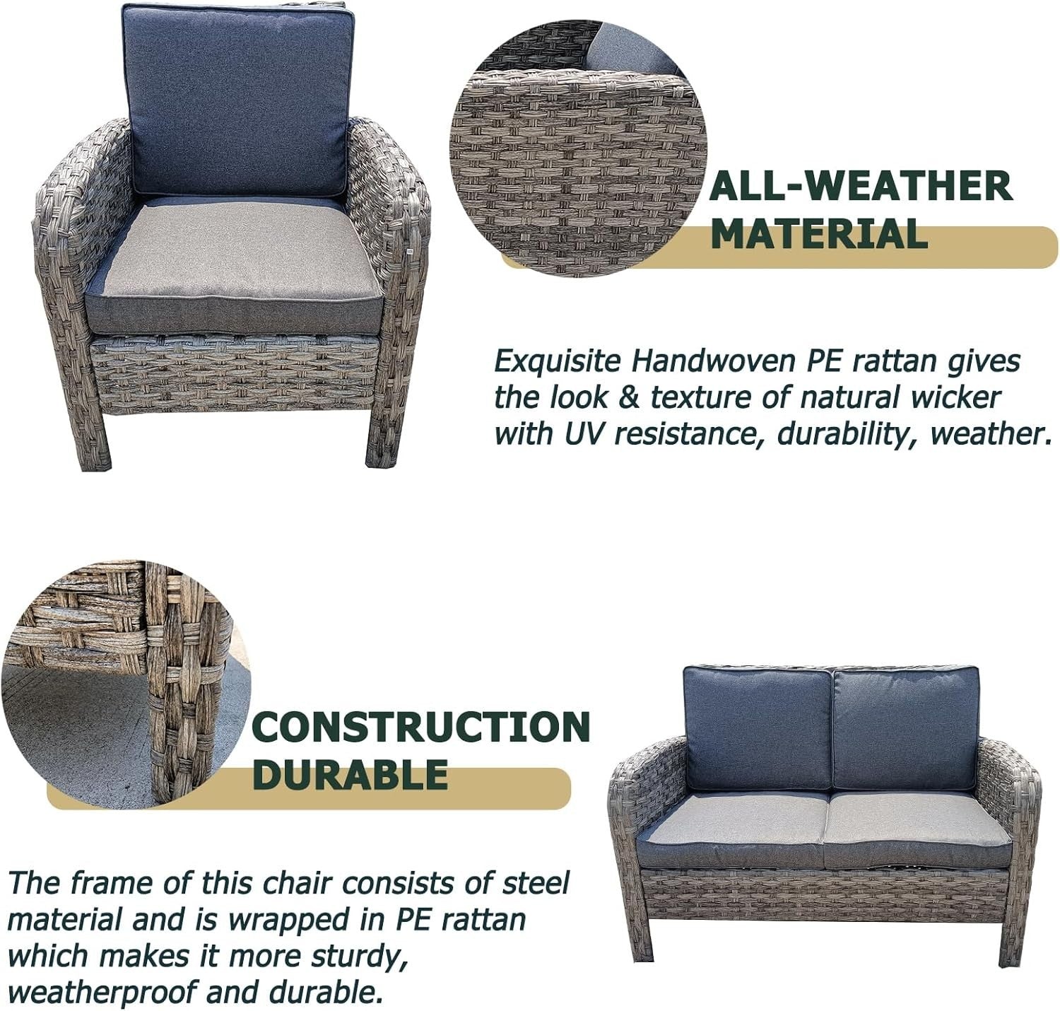 Rattan Garden Sofa Set 6PC Outdoor Dining Furniture w/ Glass Table