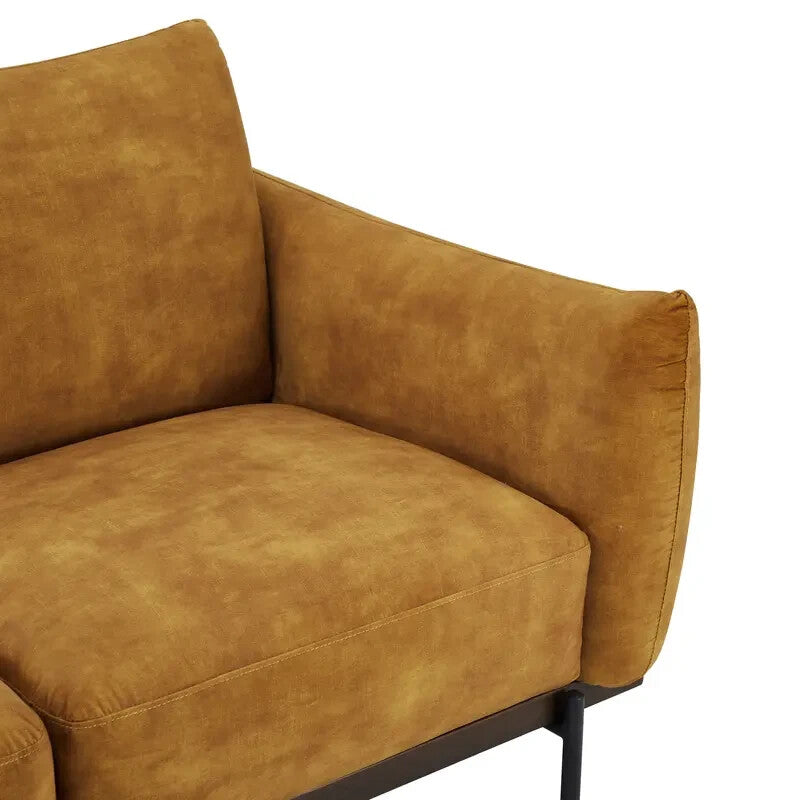 3 Seater Gold Velvet Sofa Distressed Fabric Plush Cushions Modern Legs