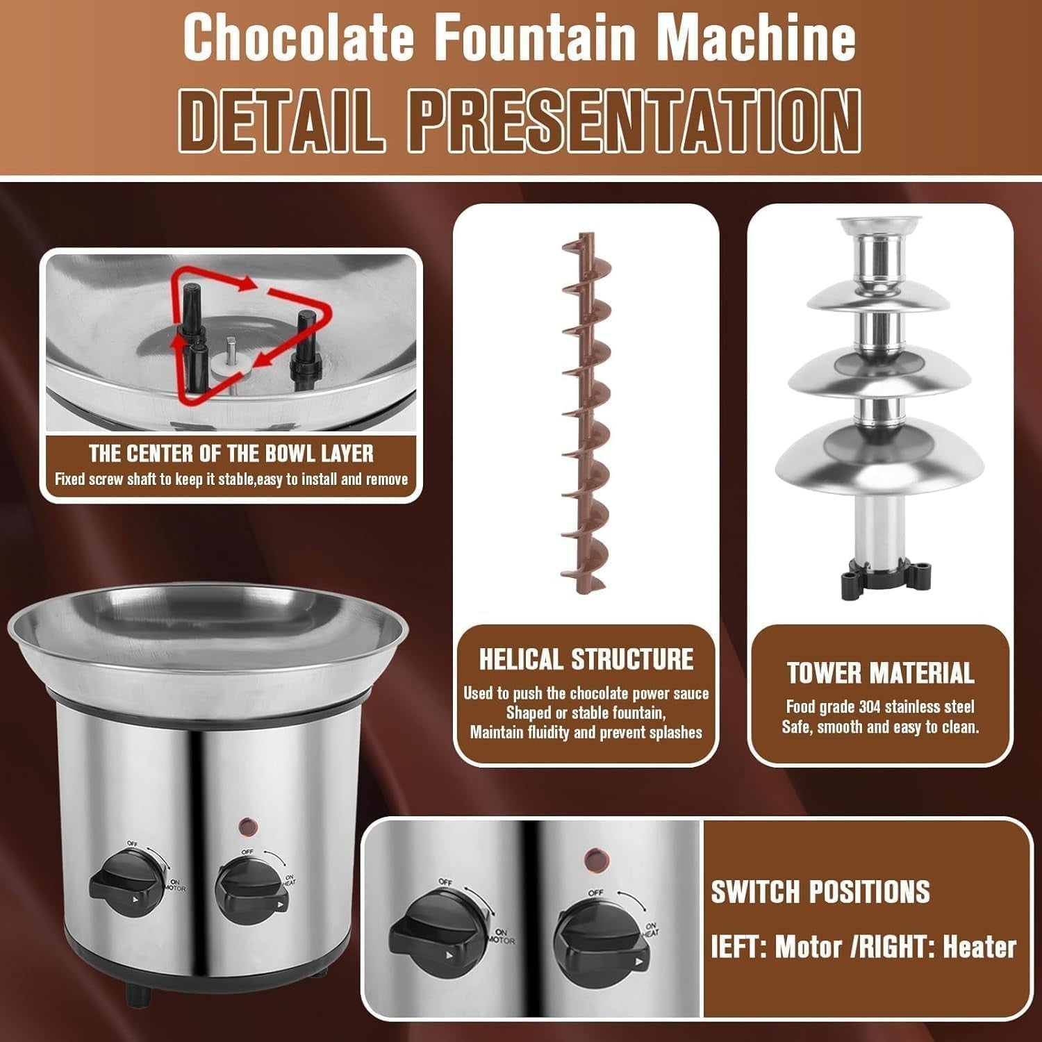 4 Tier Chocolate Fountain Machine Electric Fondue Melter Party 220V