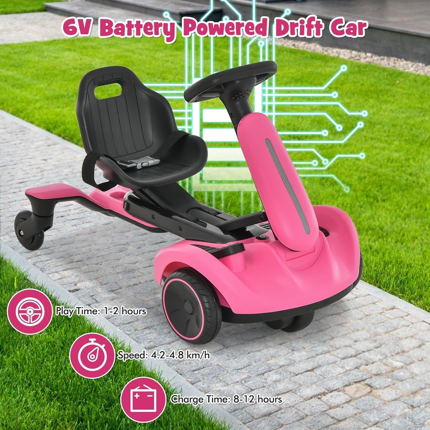 Kids Electric Drift Go Kart 6V Ride On Car 360 Spin Adjustable Seat Pink