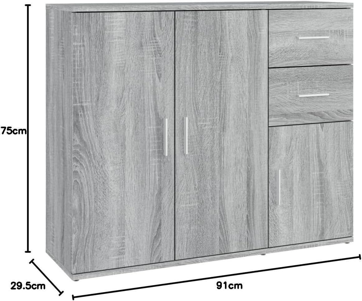Modern Grey Sideboard Storage Cabinet Unit 3 Door 2 Drawer for Living Room