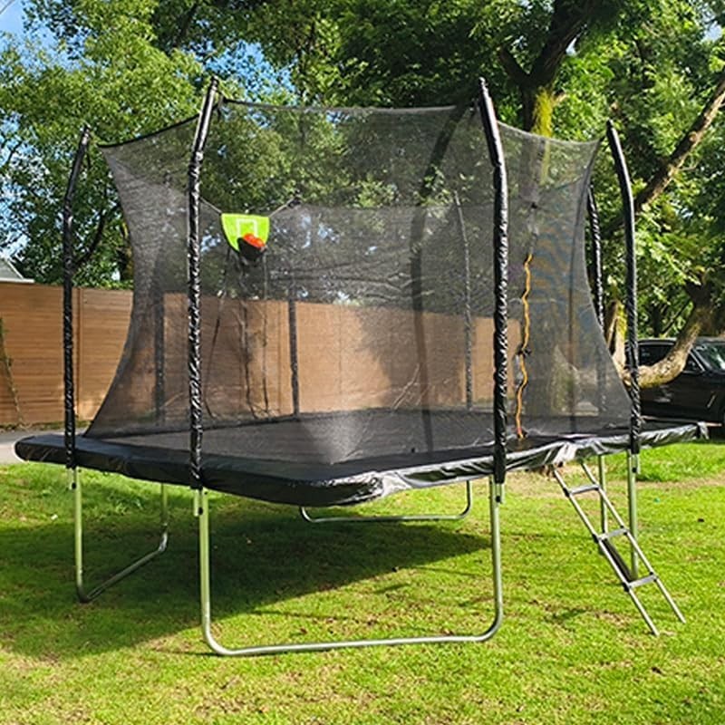 8x12ft Rectangular Garden Trampoline Safety Enclosure Ladder Basketball 150KG