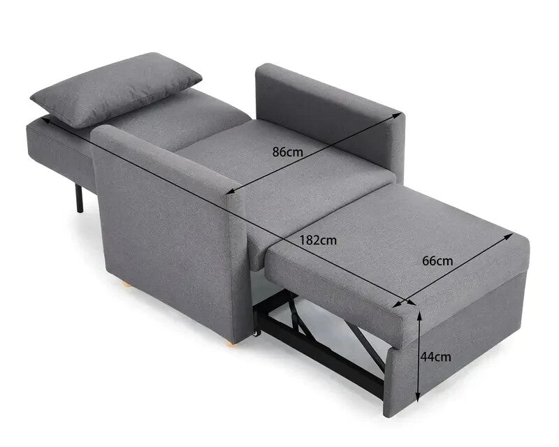 Grey Fabric Single Chair Sofa Bed Armchair Recliner Pull Out Sleeper UK