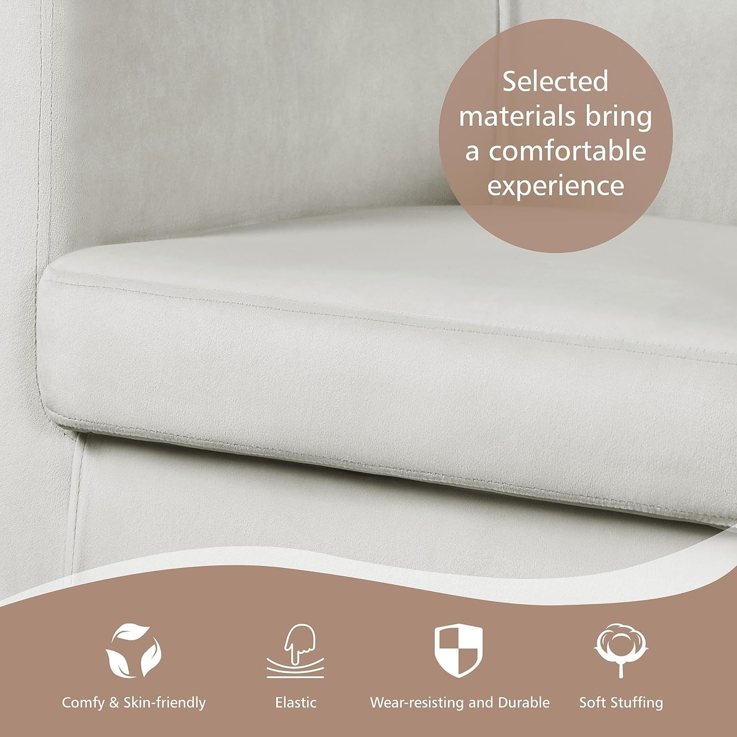 Modern Velvet Tub Armchair Beige Upholstered Sofa Chair Lounge Seat