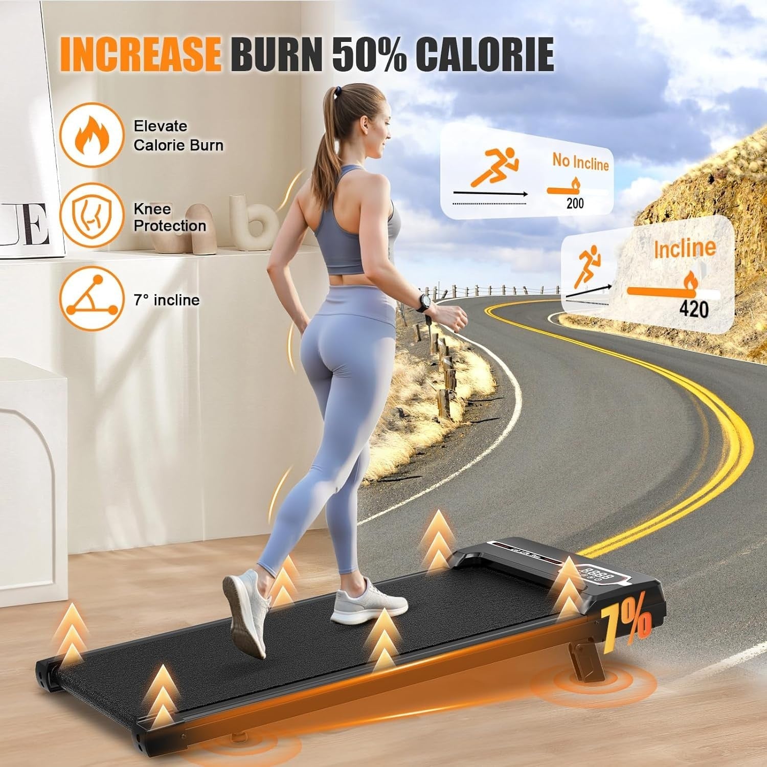 Under Desk Walking Pad Treadmill 8 km/h Incline Remote Compact