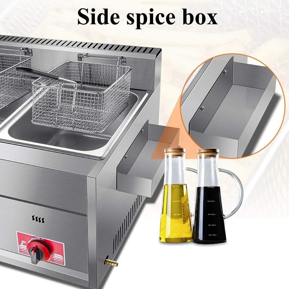 Commercial Gas Deep Fryer Dual Tank 20L Countertop Twin Basket