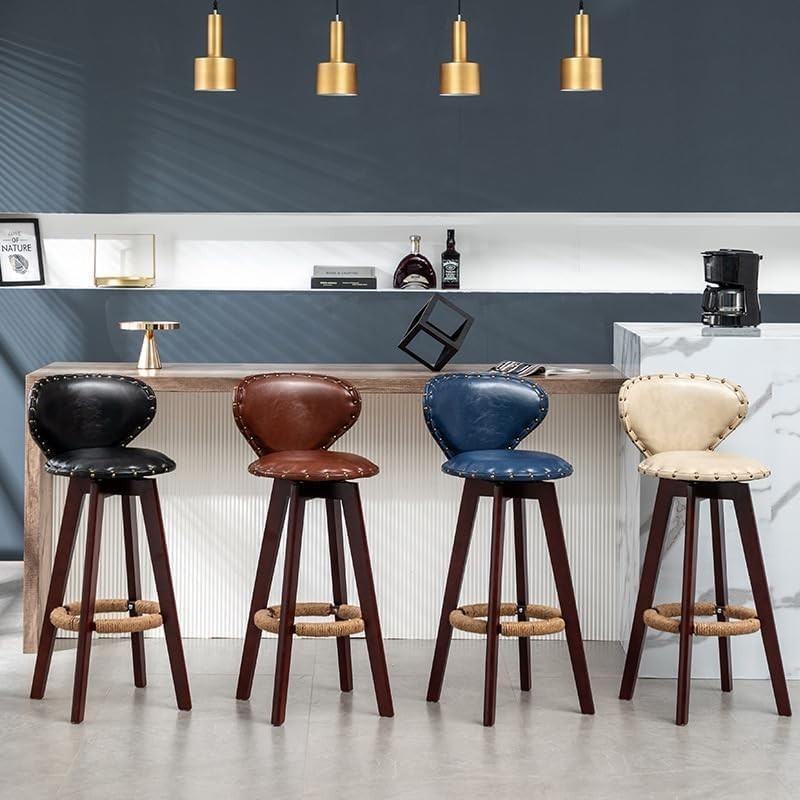 Swivel Bar Stools 2pcs Green Faux Leather High Counter Kitchen Chairs