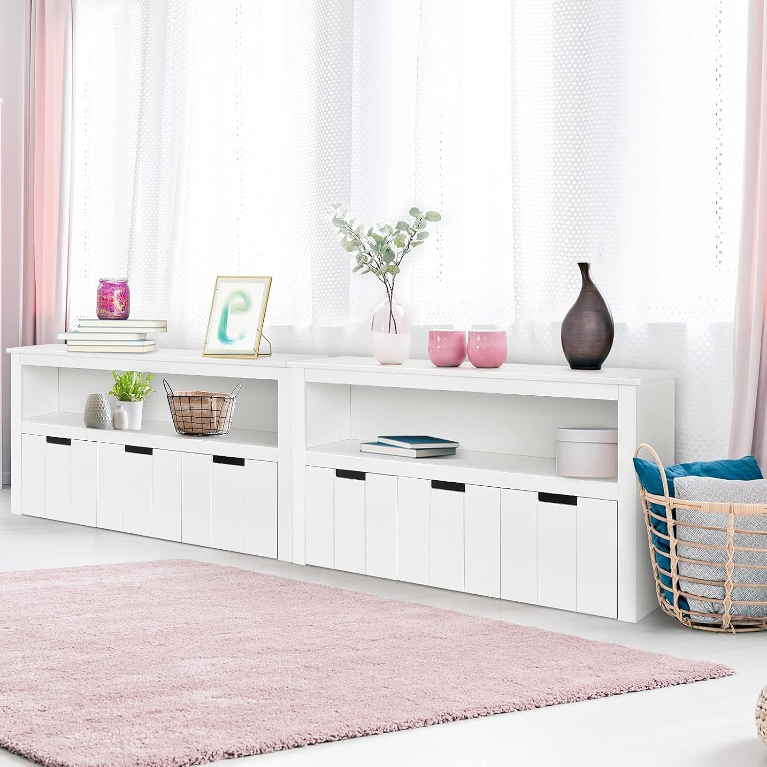 Kids Toy Storage Cabinet with Drawers & Shelf, Durable Wood, 102x33x62cm