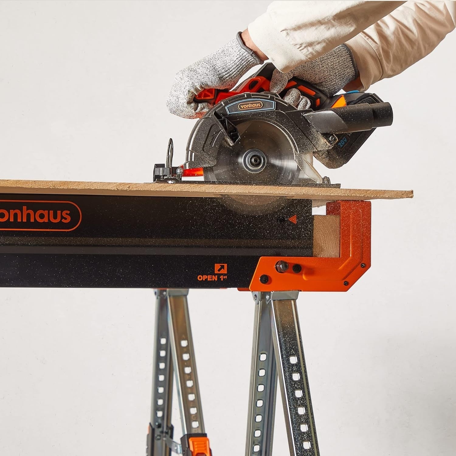 Heavy Duty Folding Sawhorse Twin Pack 1178kg Load 9-Height Adjustable Stands