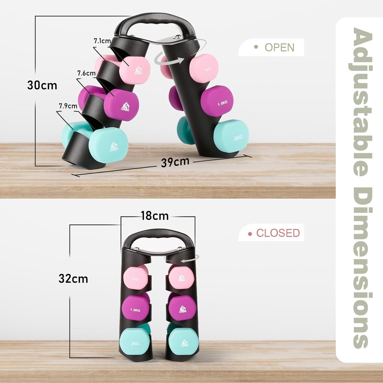 Portable Neoprene Dumbbell Set 1-2KG with Rack – Home Gym Fitness Workout