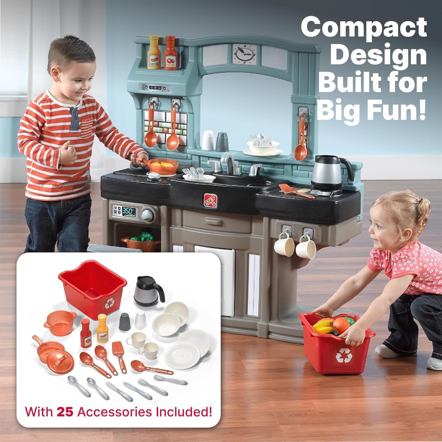 Kids Play Kitchen w/ Lights Sounds Oven Fridge 25PCS Toy Set