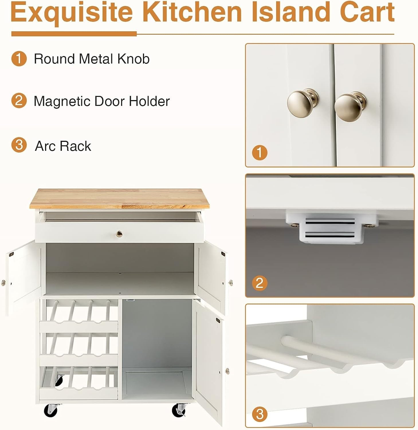 Kitchen Serving Trolley Cart Drawer Wine Rack Cabinet