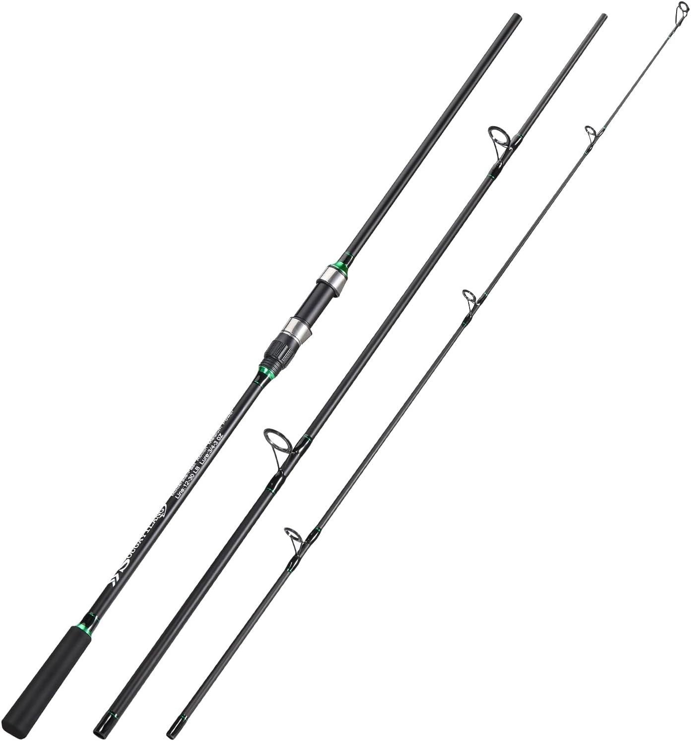 Travel Surf Fishing Rod Carbon Fiber 3-Piece Spinning Rod for Saltwater