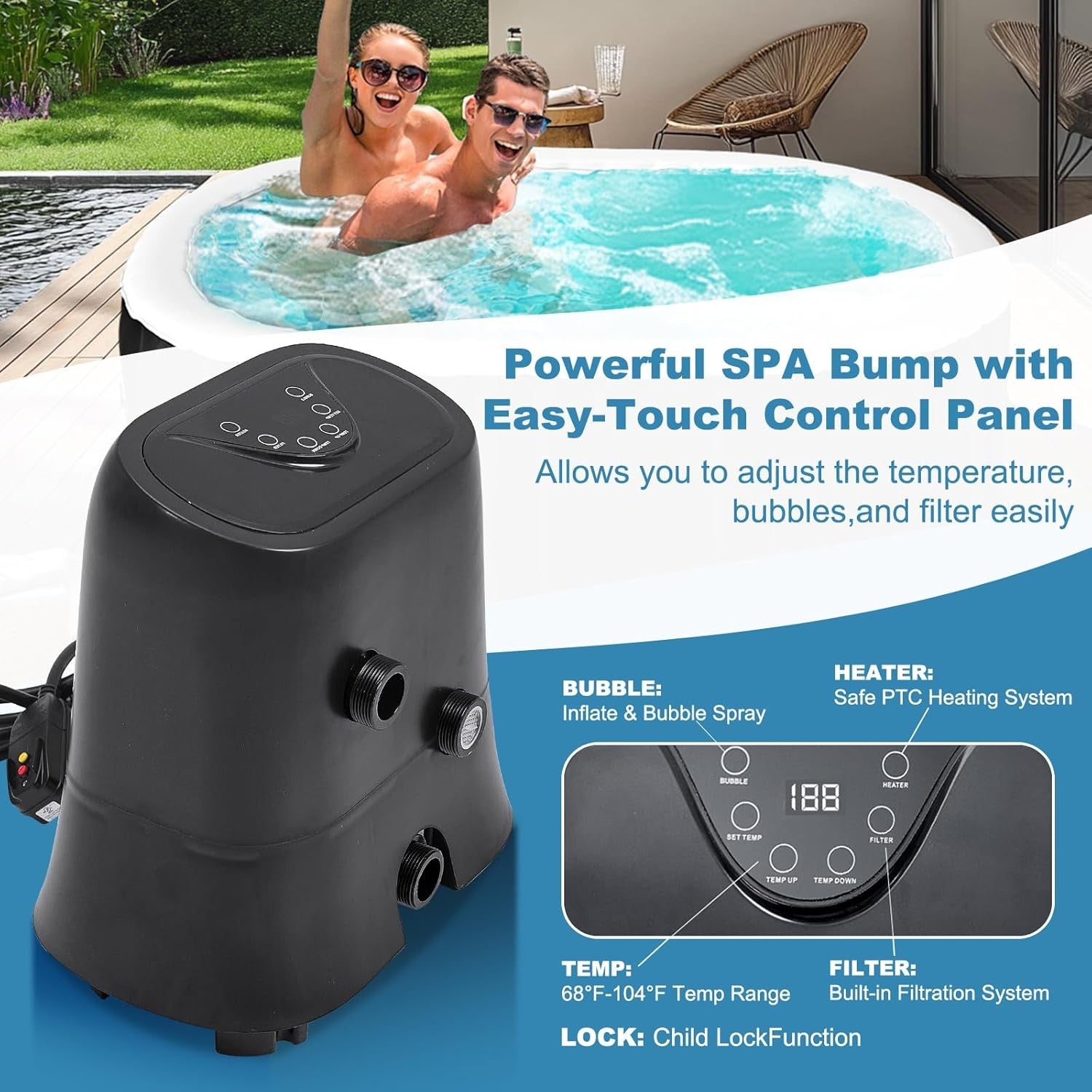 Inflatable Hot Tub Spa Heated Portable 2 Person Oval Indoor Outdoor