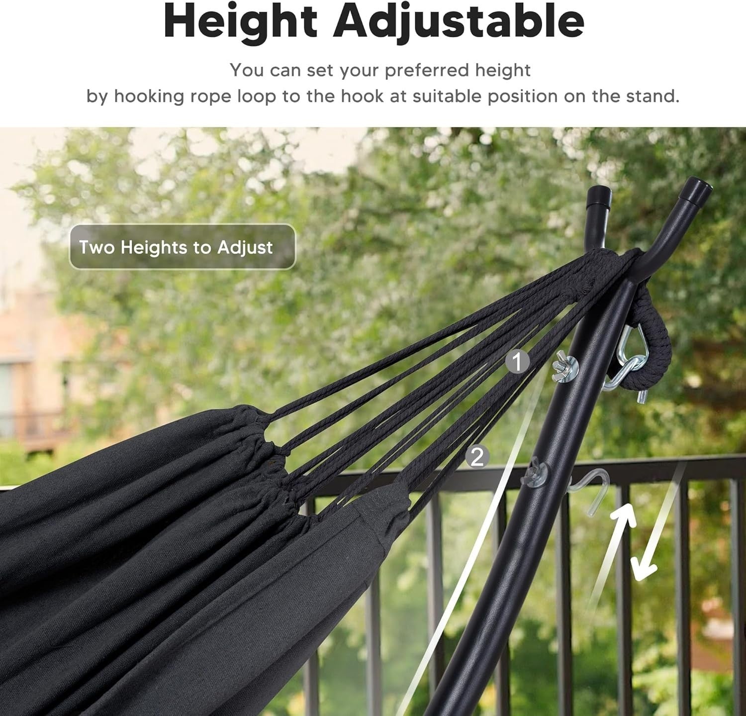Dark Gray Hammock with Stand | 2-3 Person 475lb Capacity | Portable Outdoor Bed