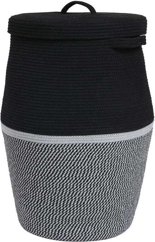 XL 26" Black Cotton Rope Laundry Basket with Lid Large Woven Storage Hamper
