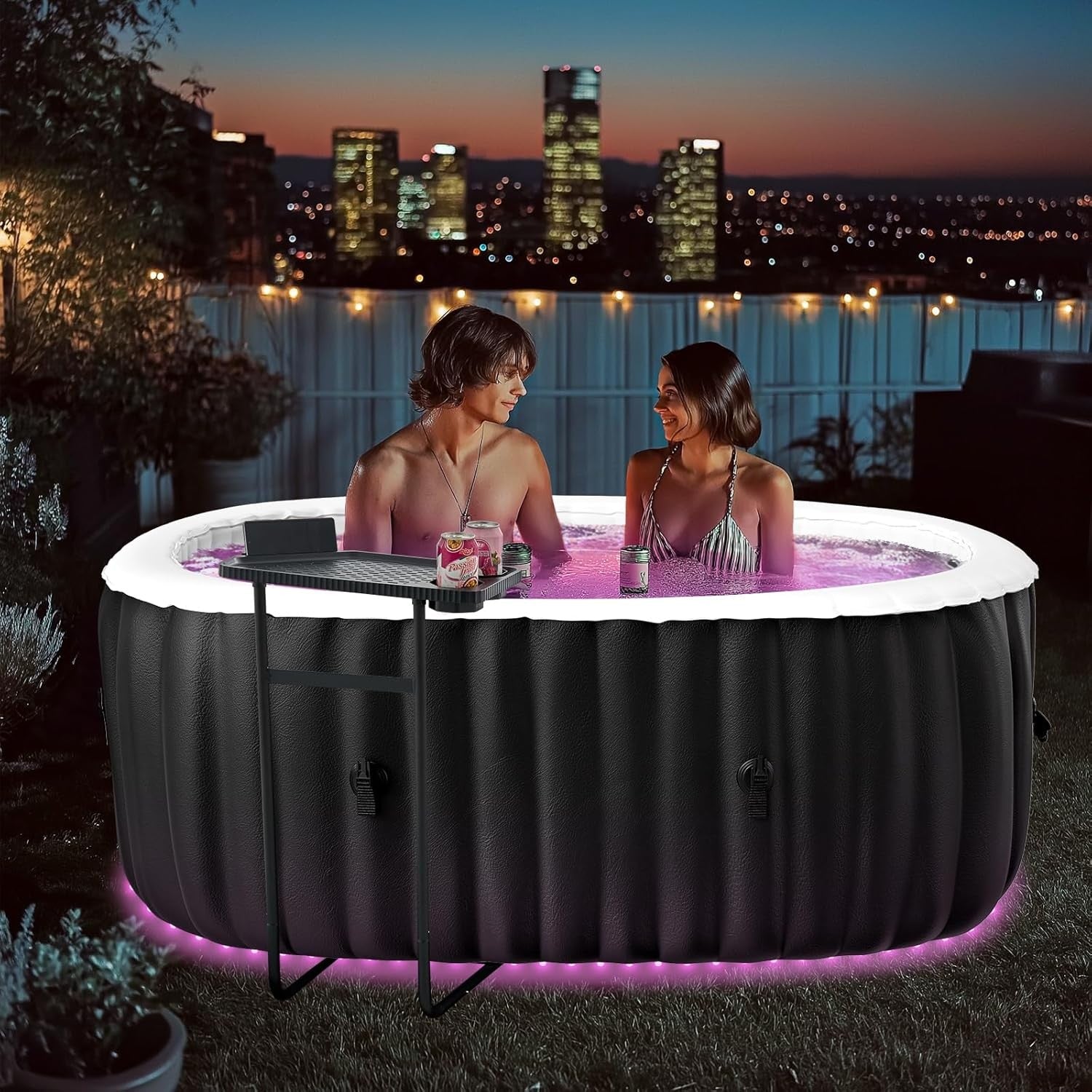 1–2 Person Inflatable Hot Tub LED Spa 100 Air Jets Heated Oval