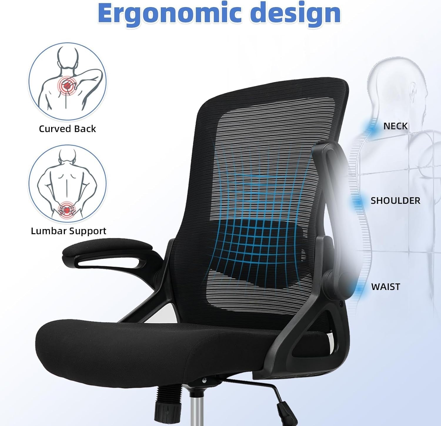 Ergonomic Office Chair Desk Seat Adjustable Lumbar Flip-Up Arms Mesh Back 120KG