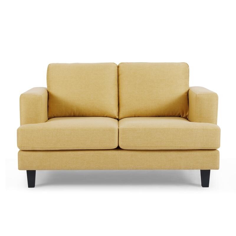 2 Seater Mustard Linen Sofa Couch Foam Cushions Small Living Room