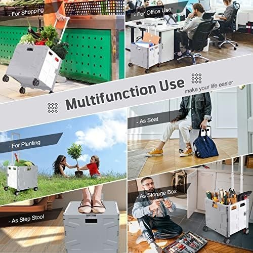 Foldable Grocery Trolley Cart 50Kg Portable Storage Box w/ Lid Grey