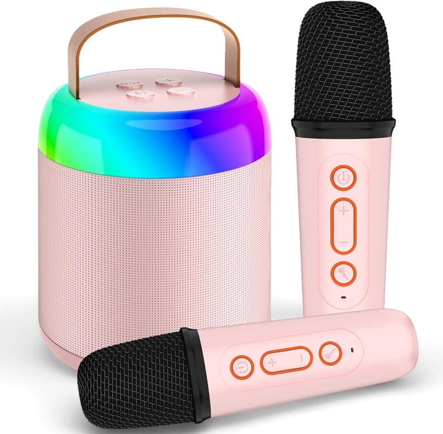 Kids Karaoke Machine with 2 Mics & LED Party Light - Portable Fun