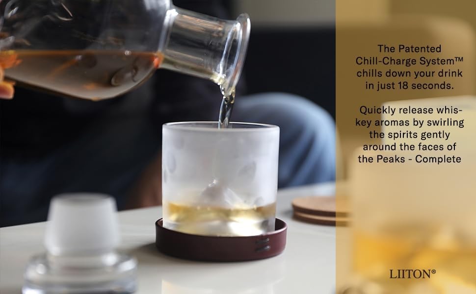 Premium Mountain Peaks Whiskey Decanter Set 1000ml + 4 Freeze-Chill Glasses