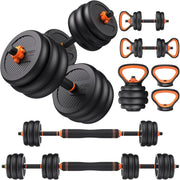 4-in-1 Adjustable Dumbbells Barbell Kettlebell Push Up Set Home Gym