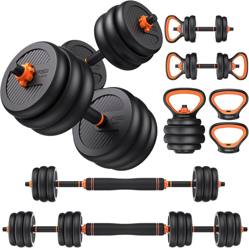 4-in-1 Adjustable Dumbbells Barbell Kettlebell Push Up Set Home Gym