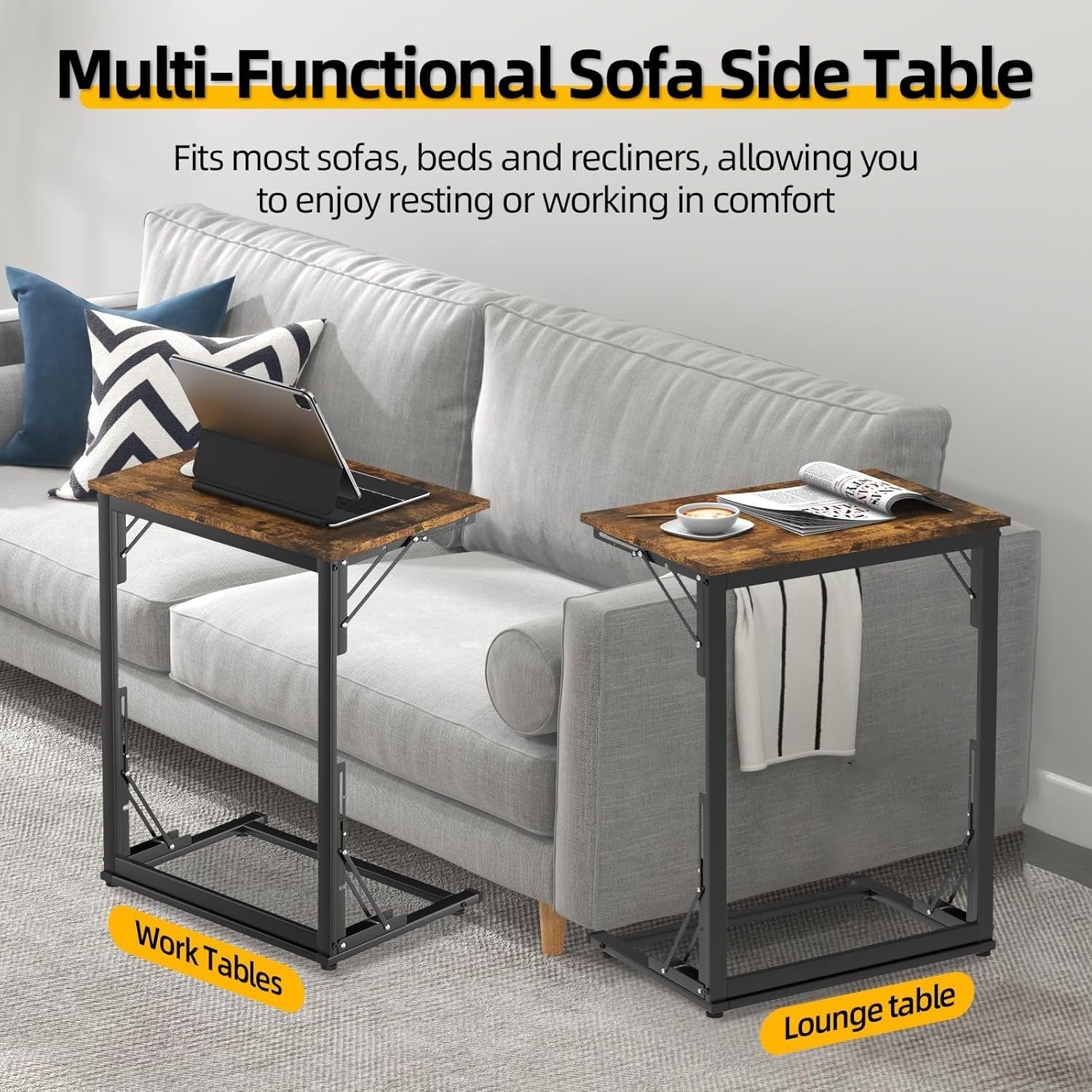 Foldable C Shaped Side Table Sofa Laptop Desk Bed Tray Small Space