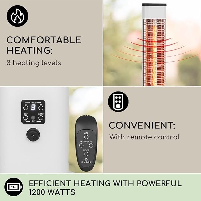 Outdoor Infrared Heater 1200W Floor Standing Radiant Heat 3 Levels Remote Timer
