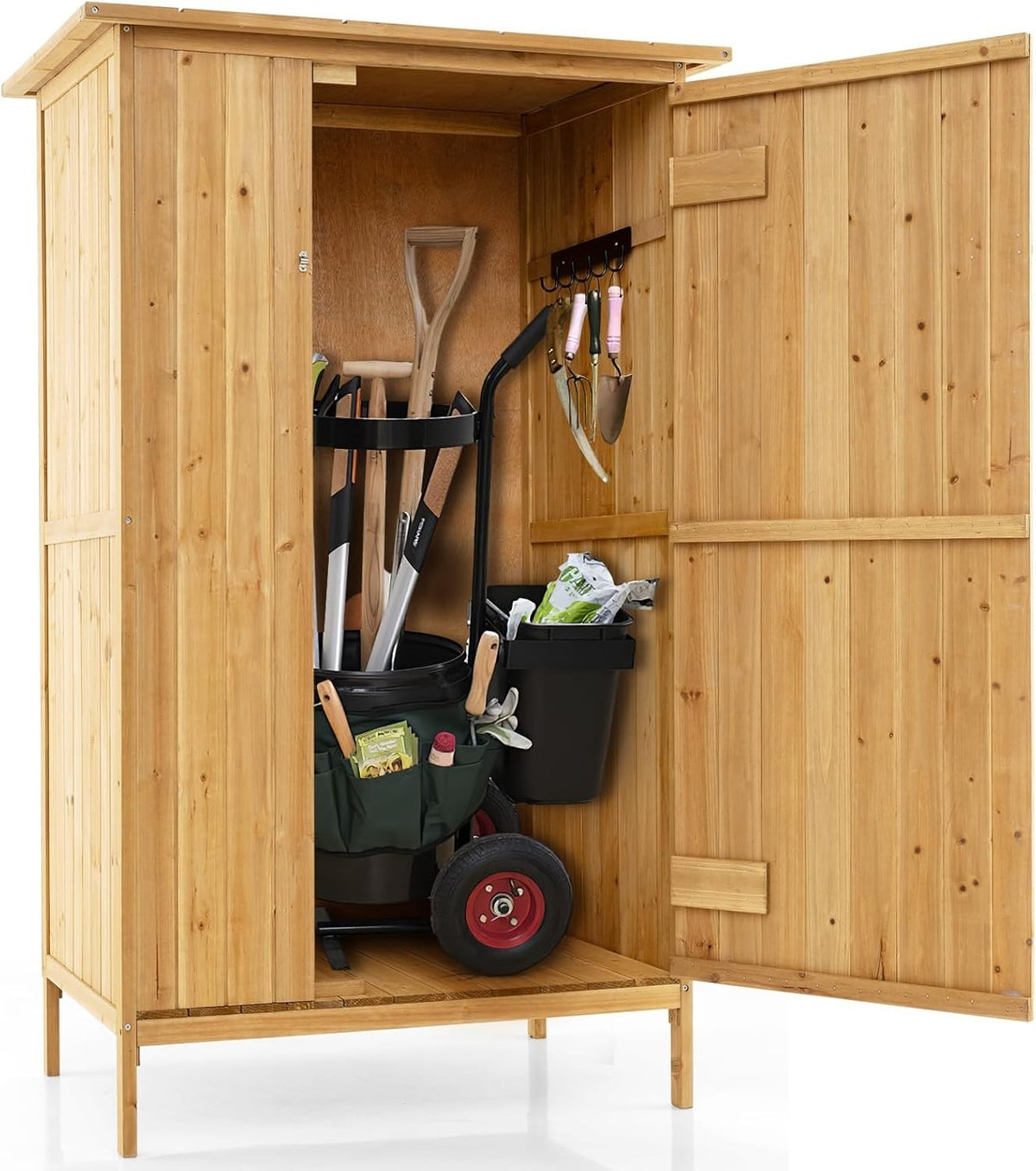 5x3FT Wooden Garden Shed Outdoor Tool Cabinet with Shelves & Lockable Door