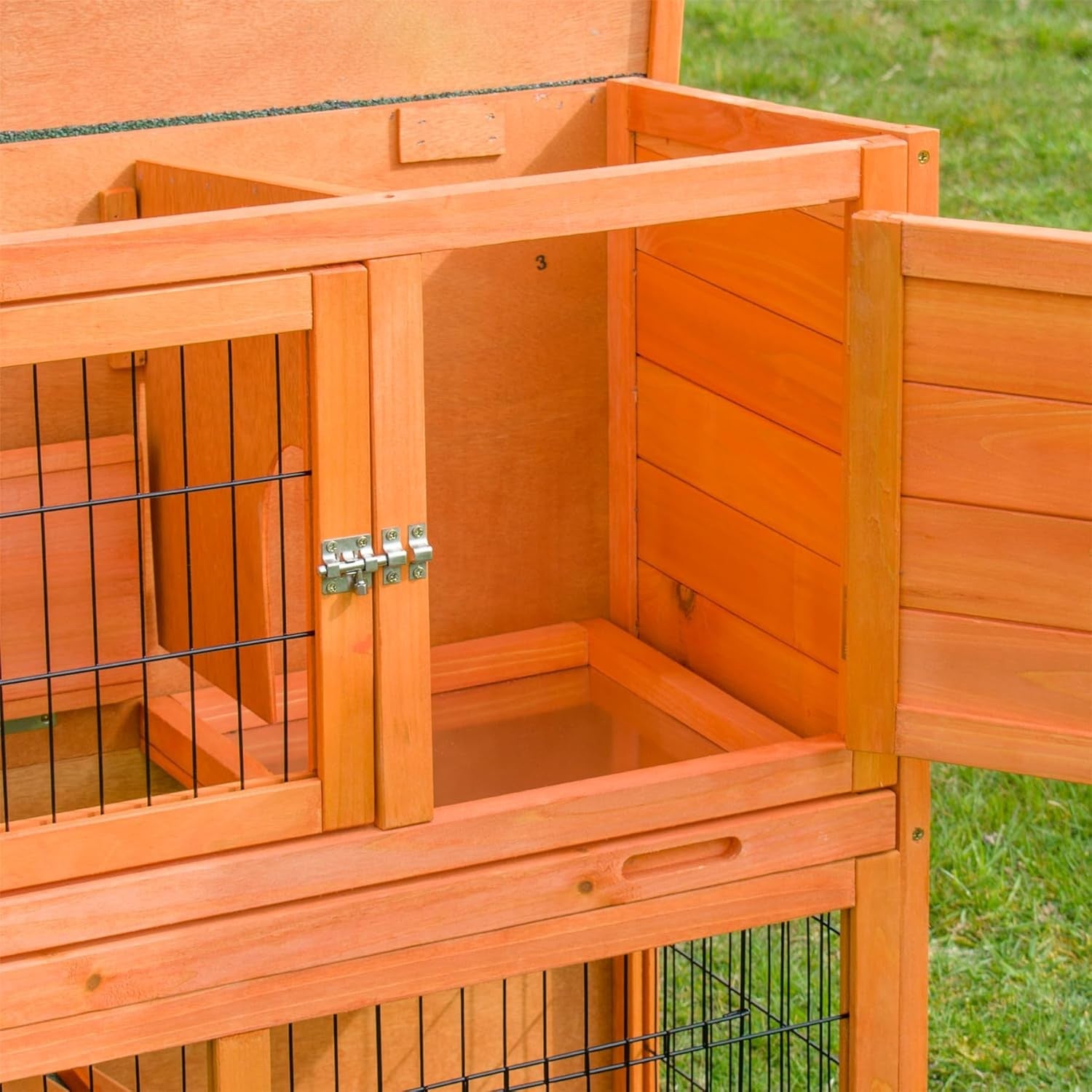 3ft Rabbit Hutch Double Decker Outdoor Wooden Guinea Pig Cage with Run Ramp