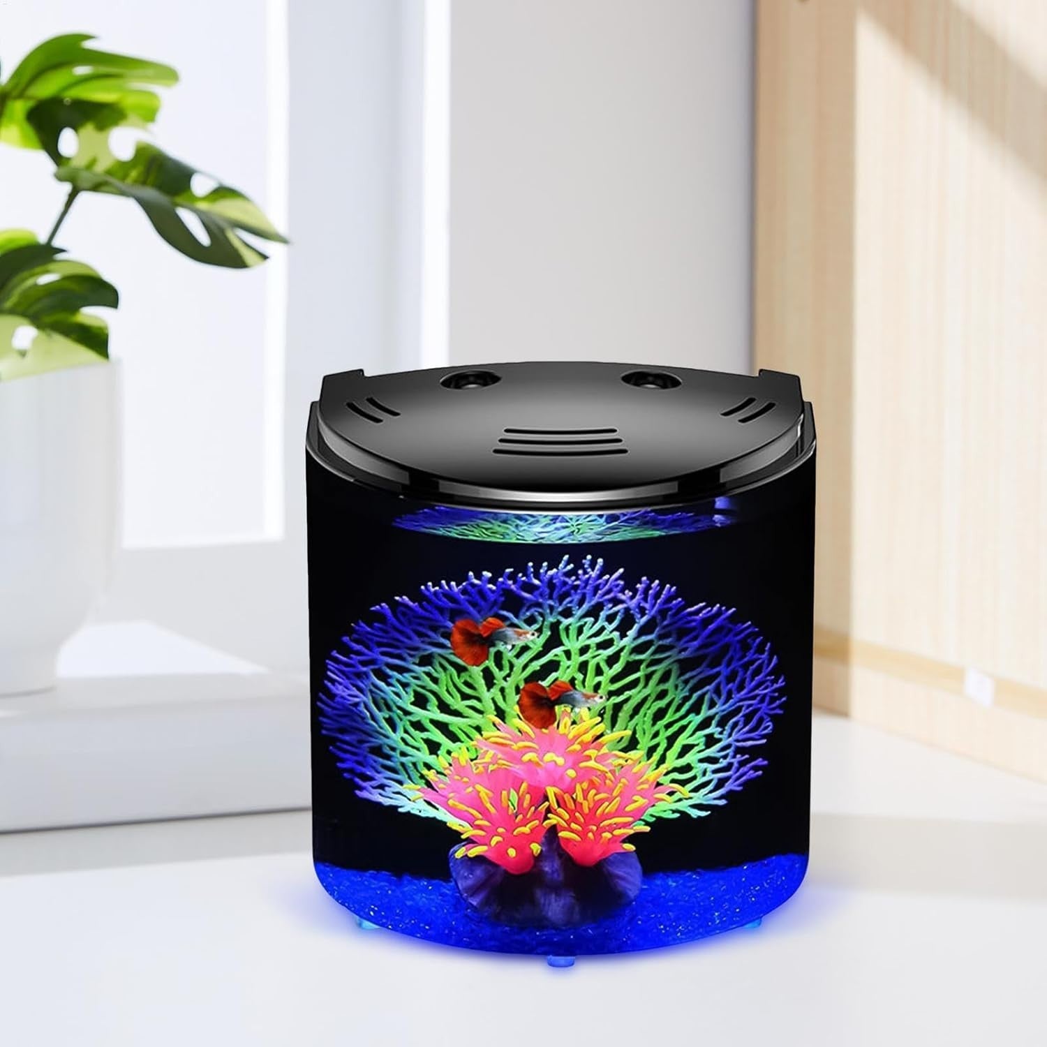 Small Acrylic Fish Tank w/ Filter Light Pump Desktop Aquarium Bowl