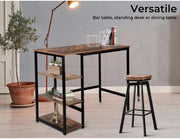 Rustic Bar Table Desk with Storage Shelves Industrial Style 120cm for Home