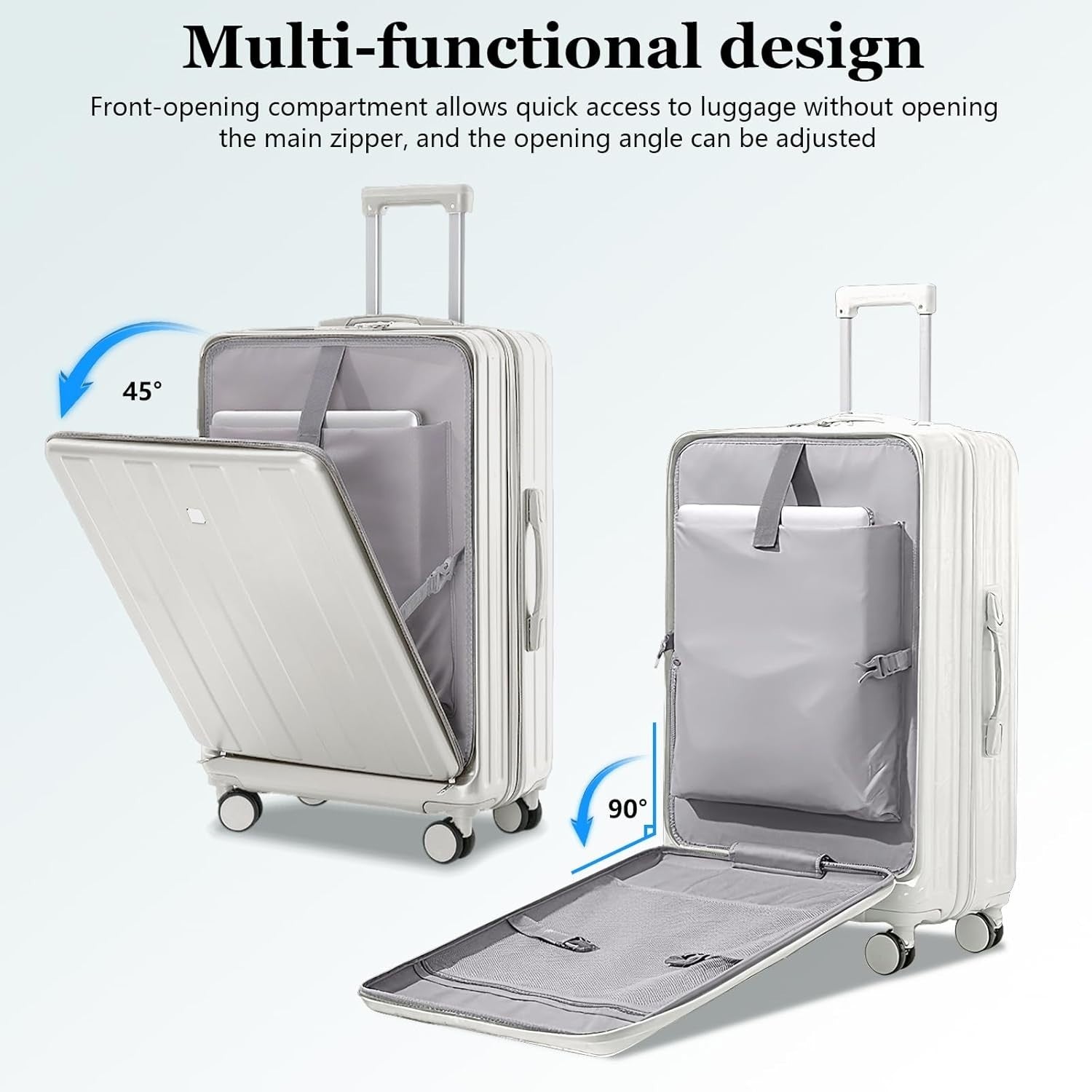 20” Carry On Cabin Suitcase USB Port Cup Holder Hard Shell Spinner