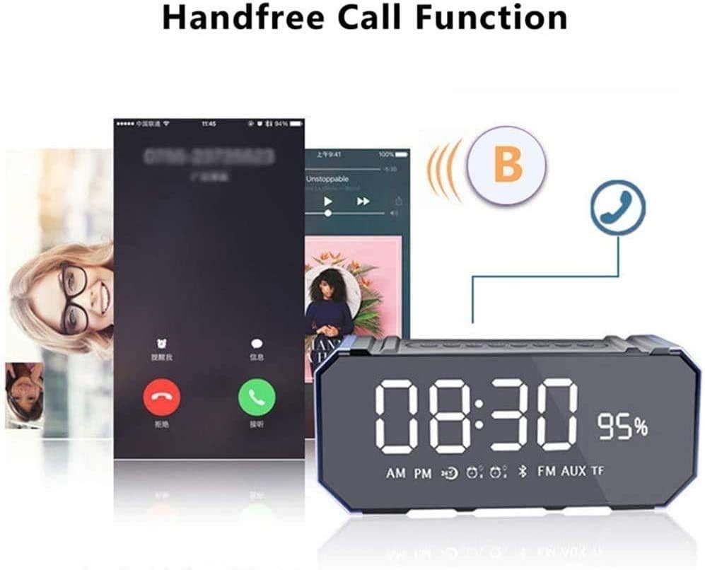 Black Alarm Clock Radio FM Bluetooth USB Speaker LED Display Snooze Timer