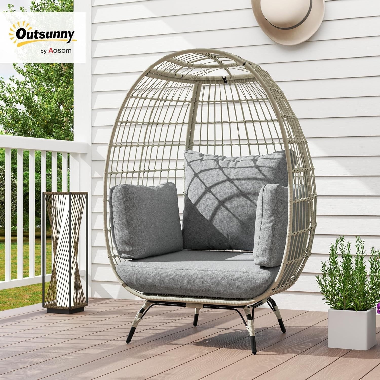 Oversized Egg Chair Garden Lounge Seat with Cushions Modern Rattan Cocoon