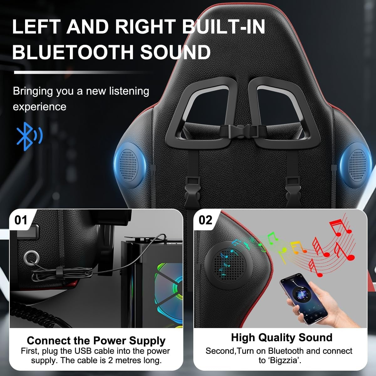 Gaming Chair with Bluetooth Speaker Ergonomic Office Chair Red