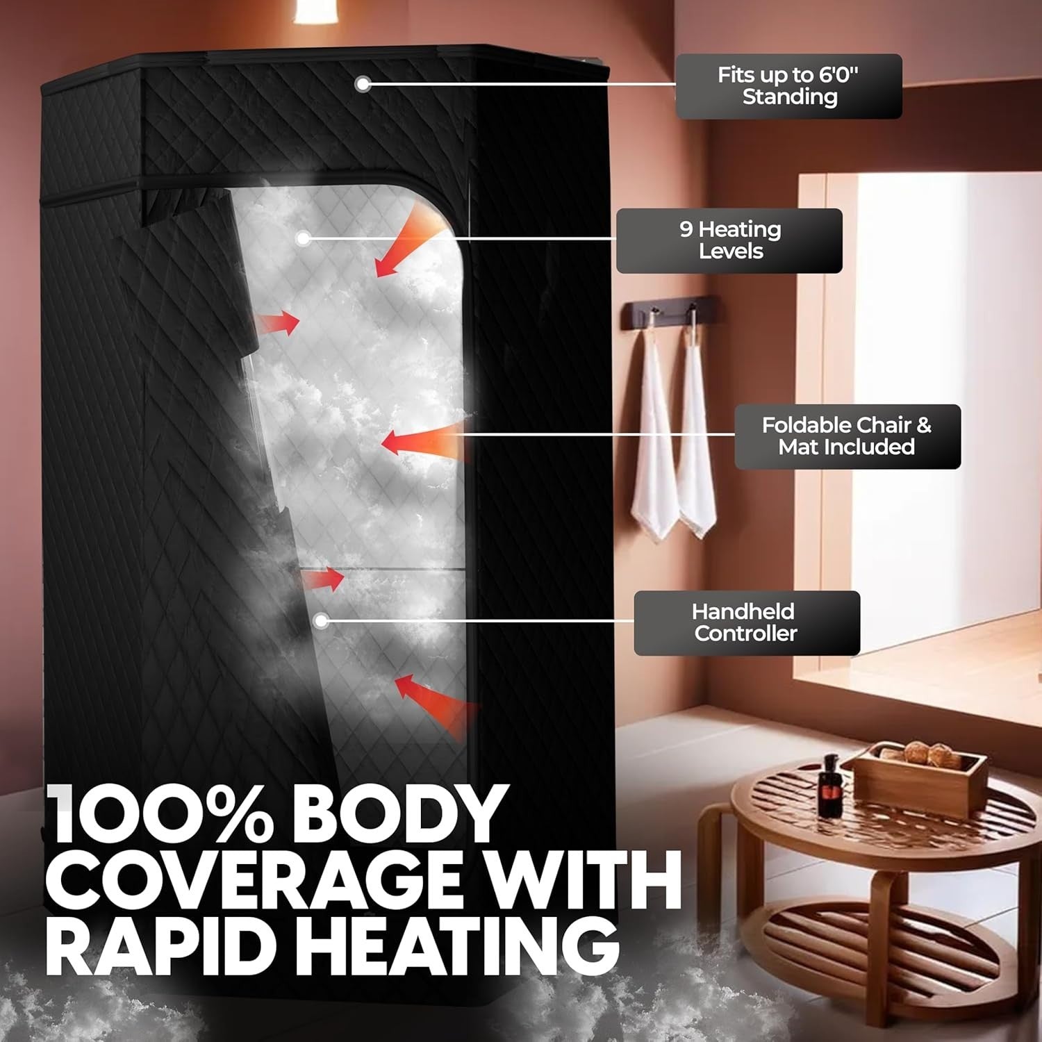 Home Sauna with Ice Bath – Portable Steam Sauna Tent w/ Chair & Remote