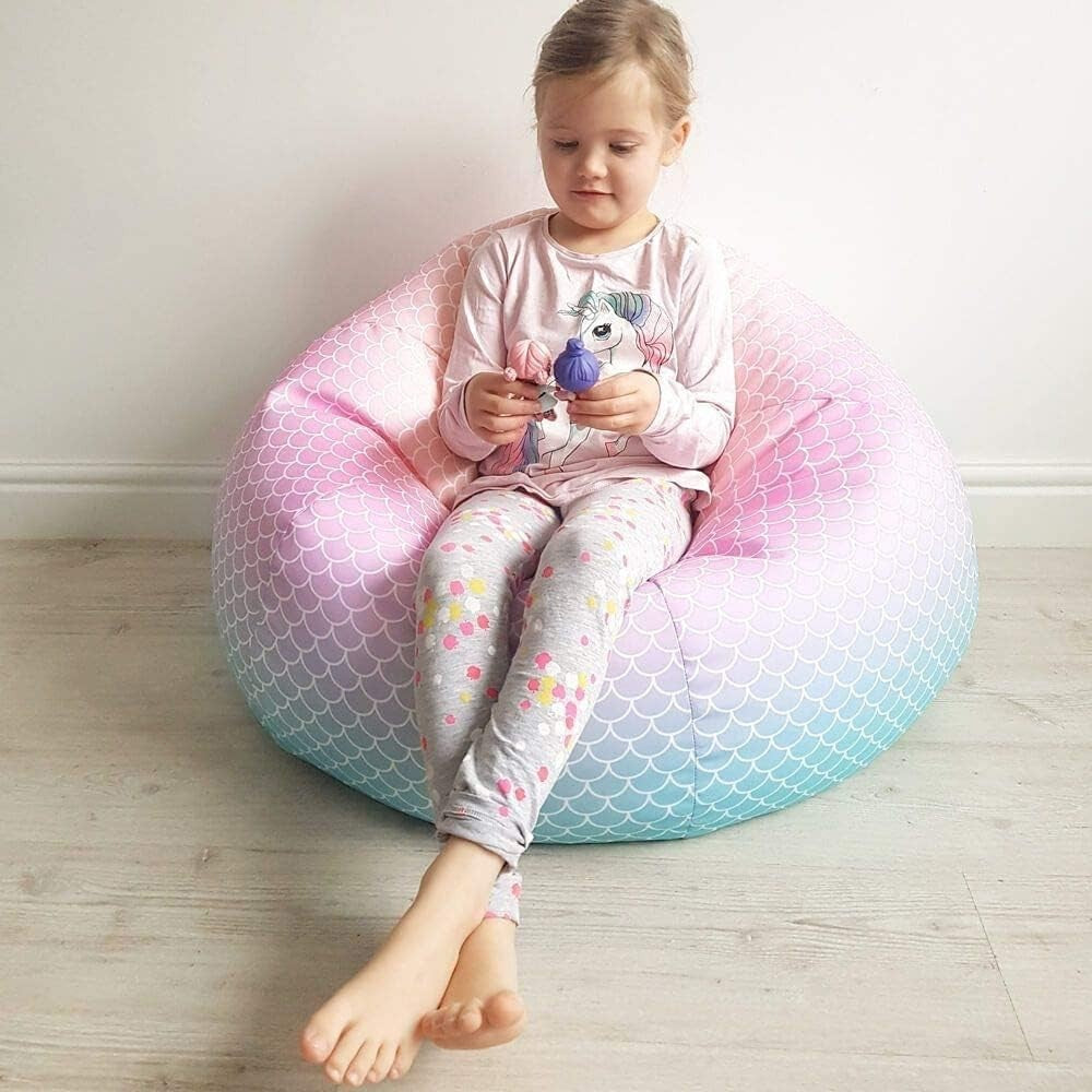 Kids Mermaid Bean Bag Chair Ombre Washable Seat Comfy Room Decor